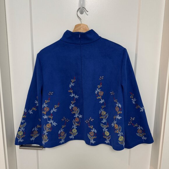 Zara Blue Faux Suede Floral Embroidered Blouse - Picture 2 of 2